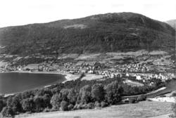 Voss 1939.  Oversiktsbilde. Vangsvatnet. Tettbebyggelse omgi