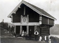 Loft, Strand, Seljord, Telemark. Fotografert 1913. Familie i