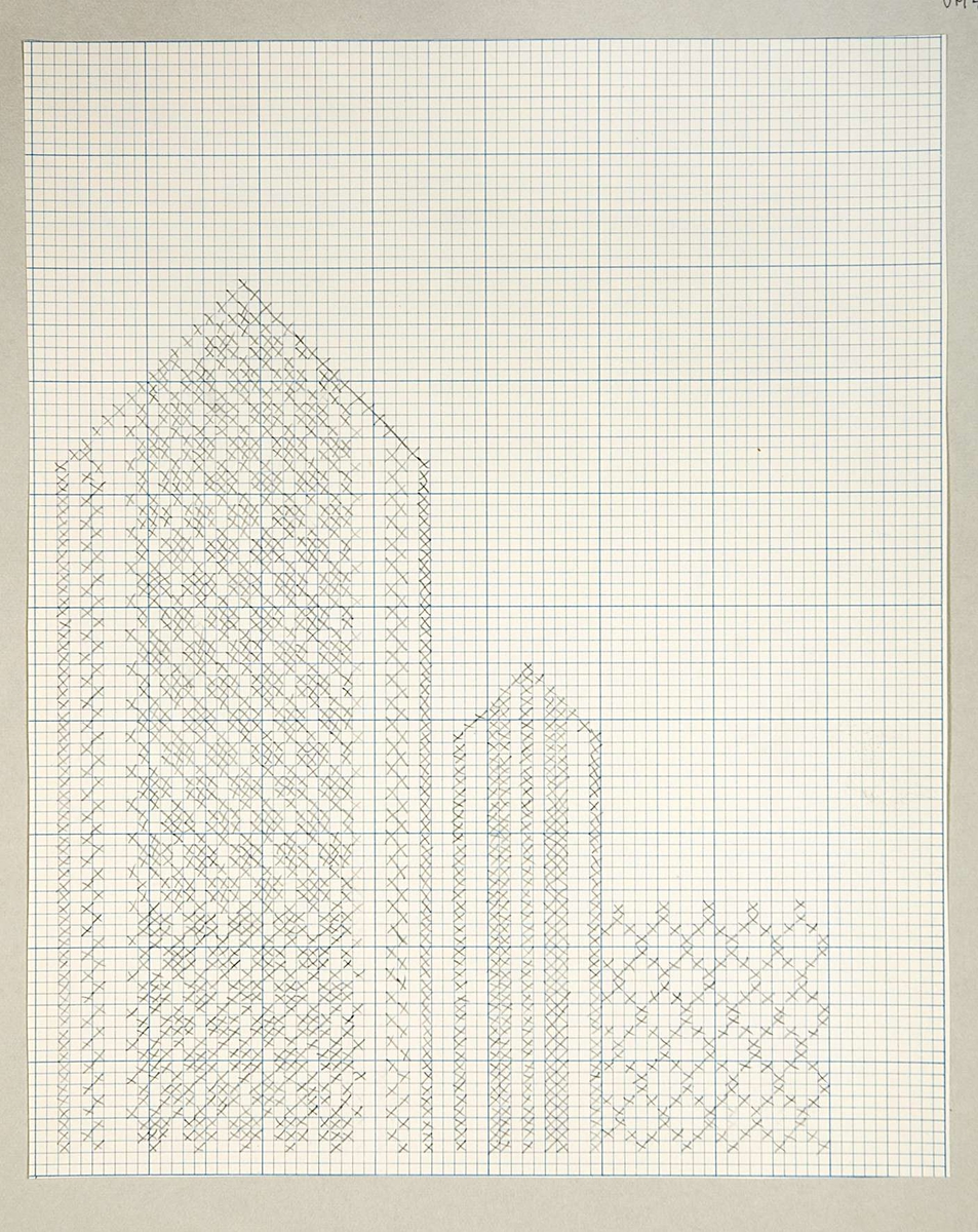Två stycken stickmönster till vante. Båda mönstrena är uppritade med blyerts på rutpapper och det ena mönstret är sedan uppklistrat på kartong. Mönstrena är märkta B.2540.
