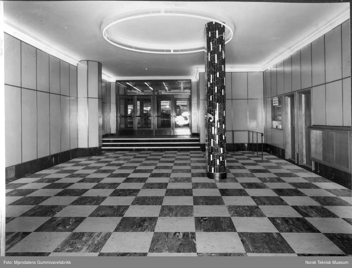 Interiør, vestibyle, Ringen kino, Oslo, 1939, gummi gulvbelegg
