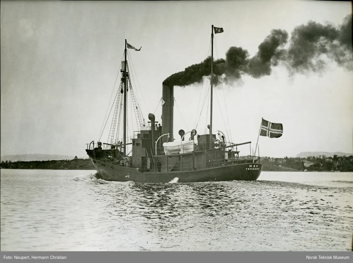 Eksteriør, Hvalfangstskipet D/S Hav (omdøpt til Hvalur 4 i 1963), B/N 460. Skipet ble levert av Akers mek. Verksted i 1931 til A/S Polhavet ved Granøe & Fuhr, Tønsberg.
