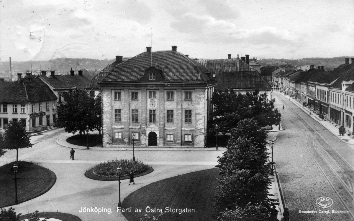 Gamla Rådhuset vid Hovrättstorget, Östra Storgatan i Jönköping. Vykort skrivet 1924-07-24.