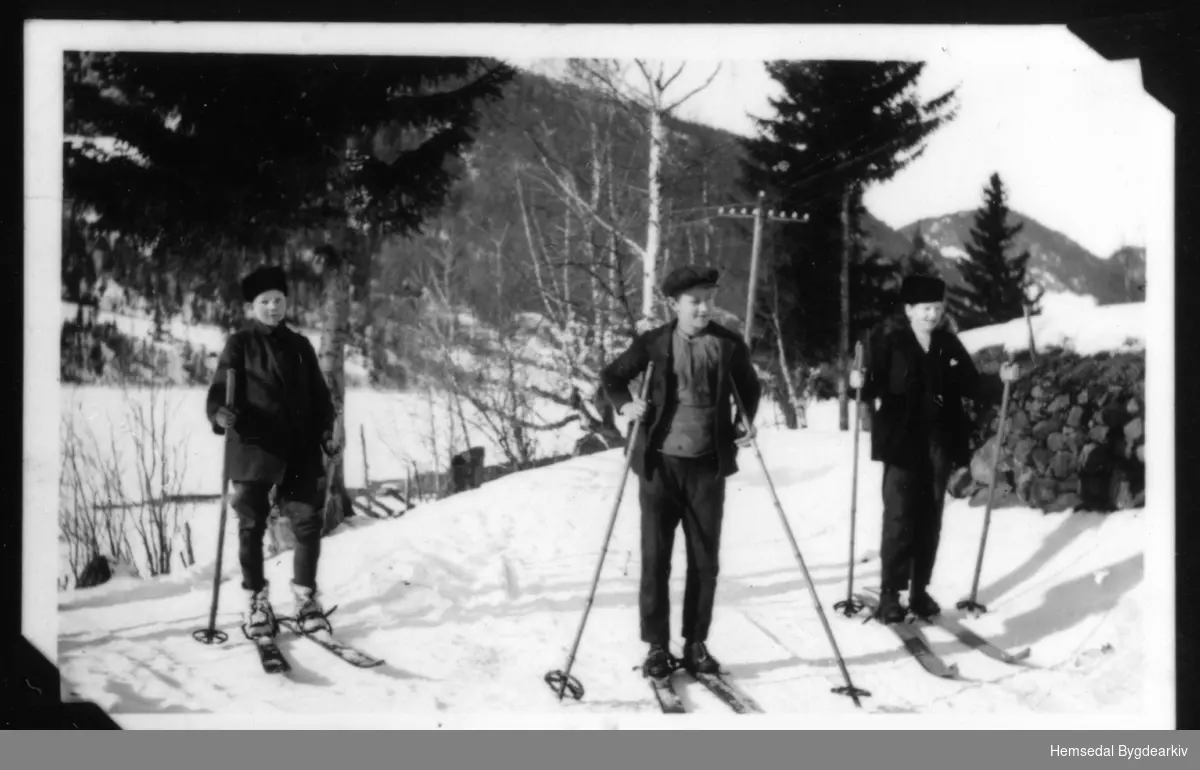 Ungdomar frå Hemsedal på skitur ein stad i bygda.