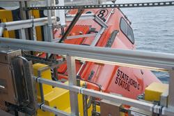 Hekken på stuplivbåt nr.8 på Statfjord C.  På plattformen fi