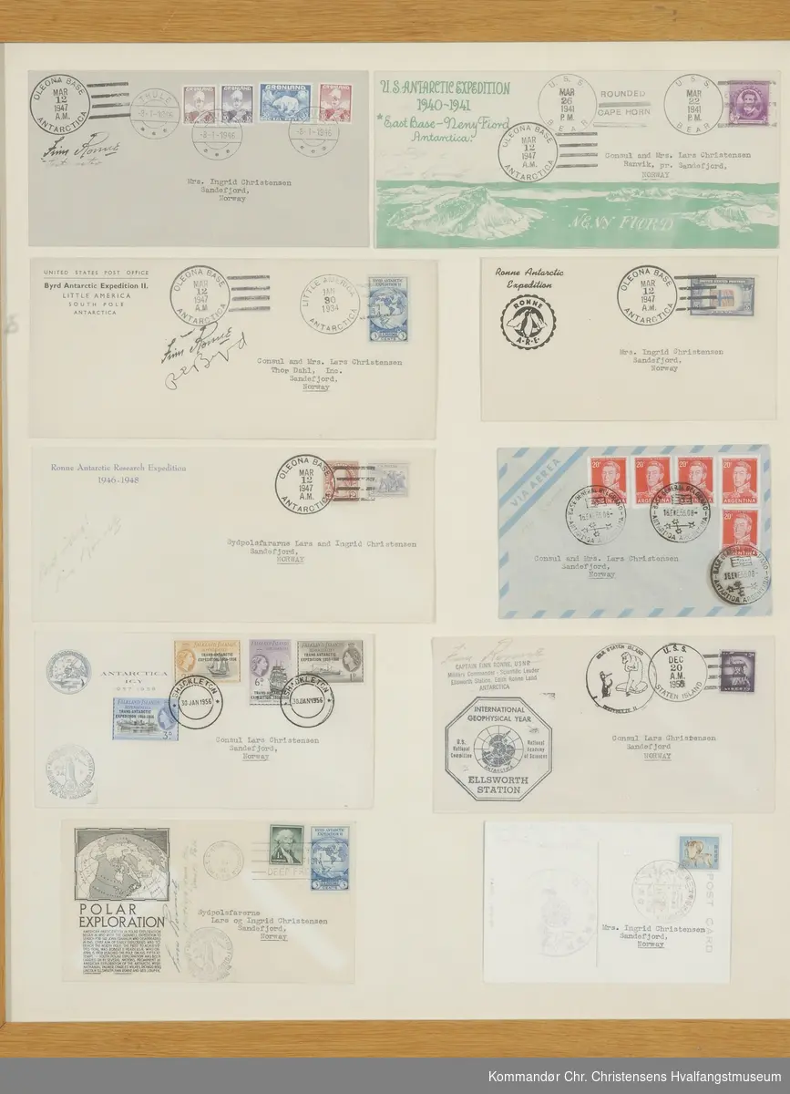 Postforsendelser stemplet på Sydpolen og andre baser på det Antarktiske kontinent.