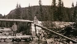 Mann og kvinne på jakt med fuglehund, ved dam
Åkrokdammen i