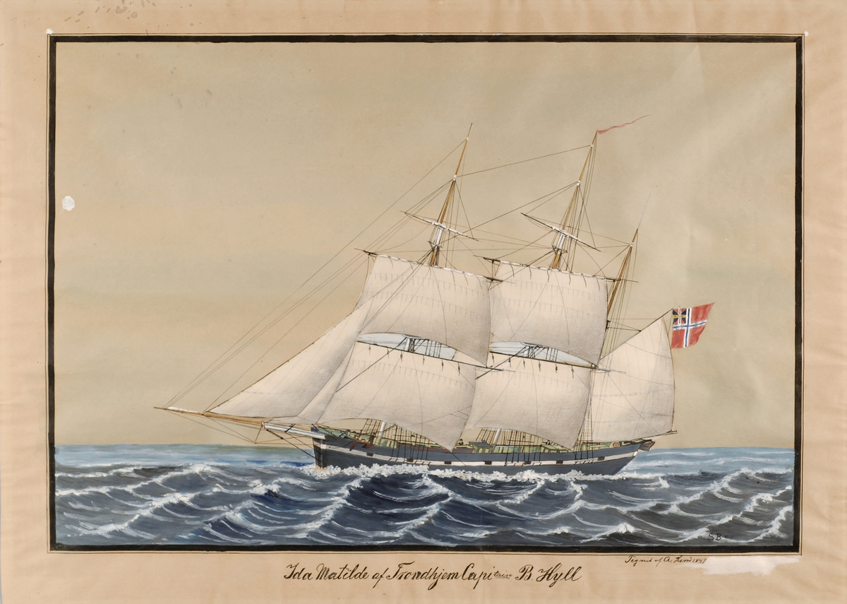 Fartøyet Ida Mathilde av Trondhjem i fart med fulle seil.