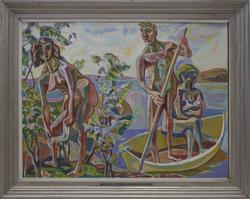 Familien i båten.  [Olje på lerret]