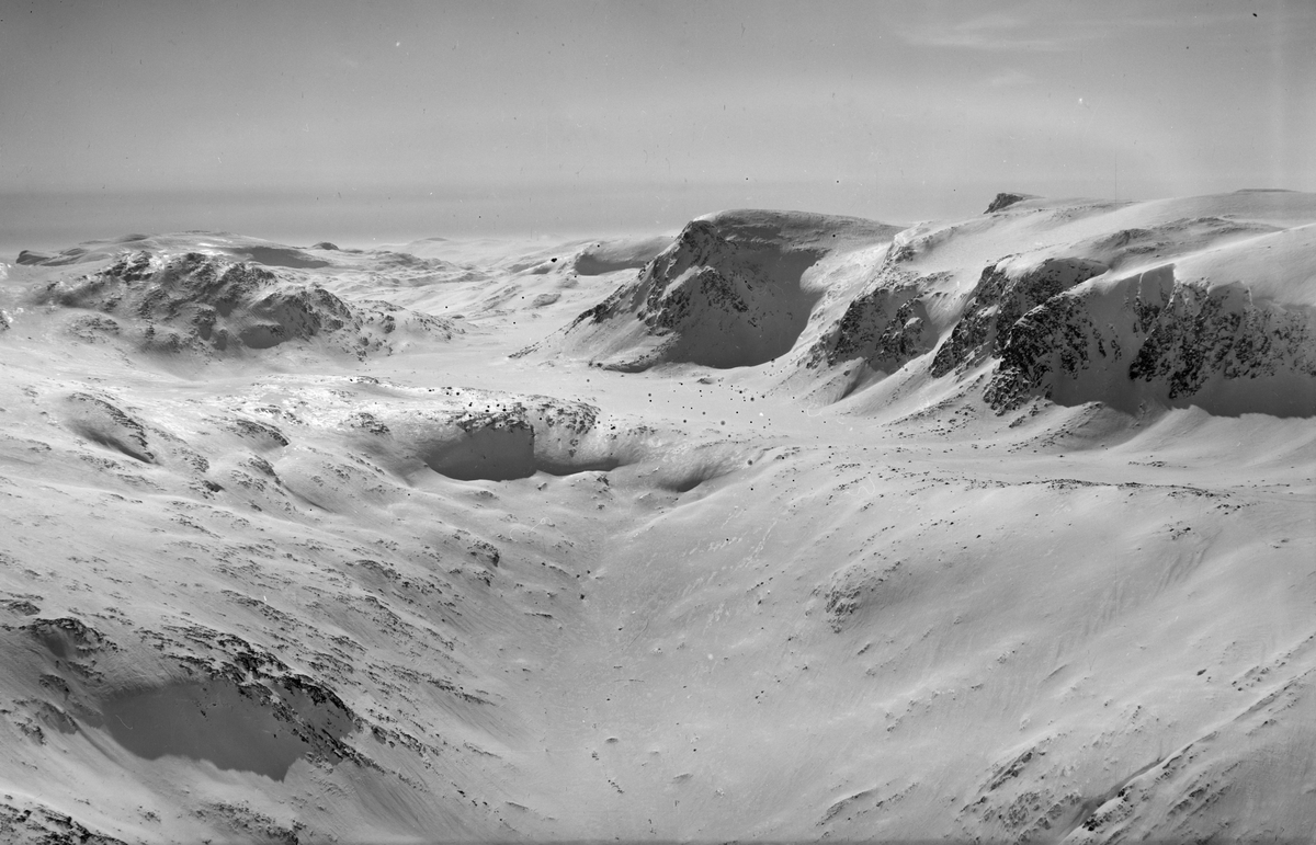 Ved Skrinkolla, Dovrefjell, Dovre, 28.06.1949, snødekte fjell