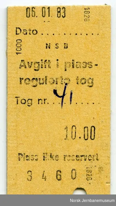 Avgift i plassregulerte tog, brukt i tog 41
