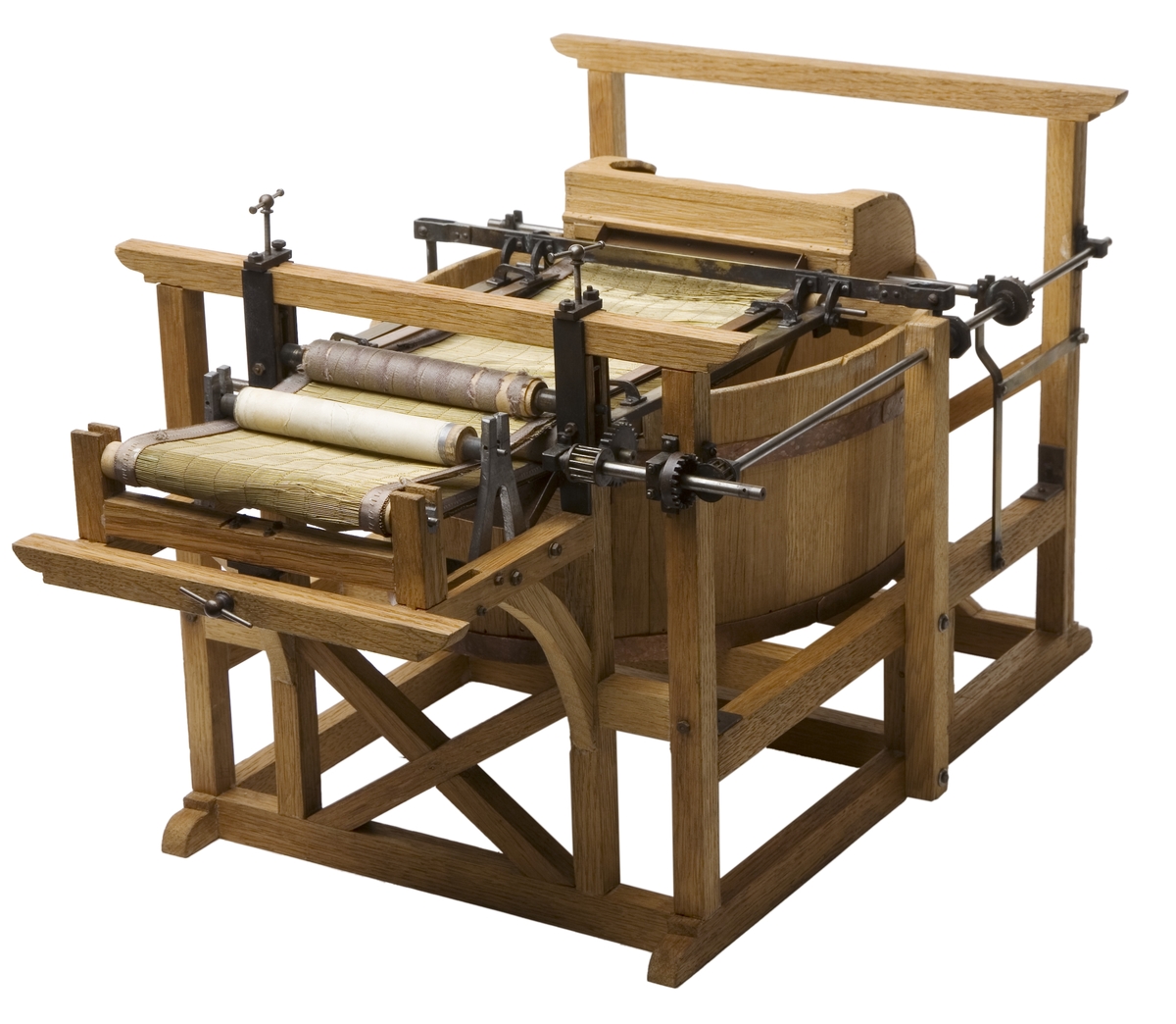 Modell i skala 1/5 av pappersmaskin, konstruerad av Nicolas-Louis Robert och LÃ¨ger Didot år 1798.