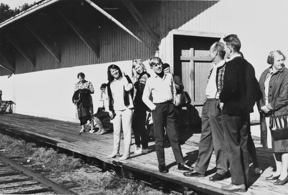Bygdefolket møtte opp på Krøderen stasjon da A/L Hølandsbanens veterantog ankom.