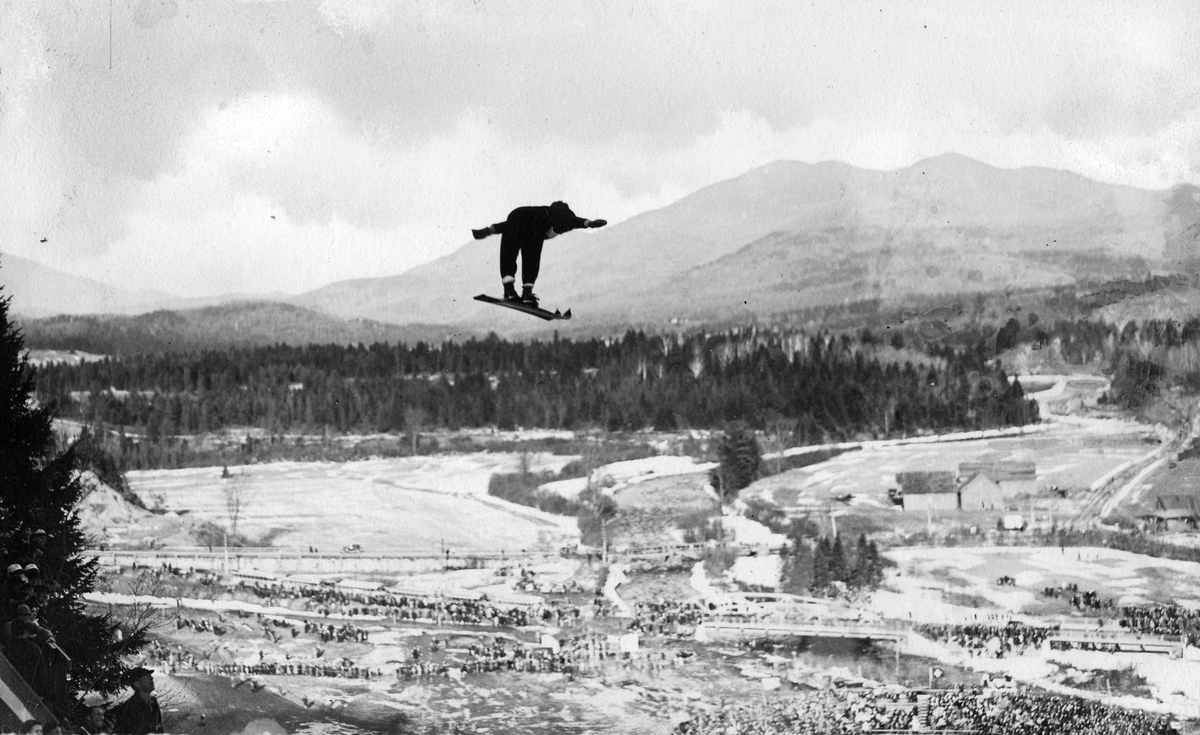 Birger Ruud during ski jump at Lake Placid