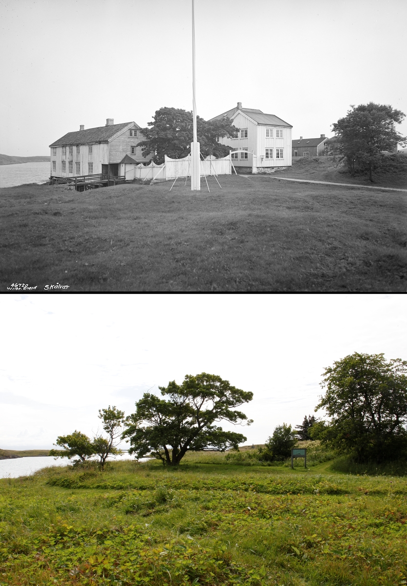 Refotografering. Skålvær, Alstadhaug i Nordland i 1938 og 2015. Alle bygninger er revet.