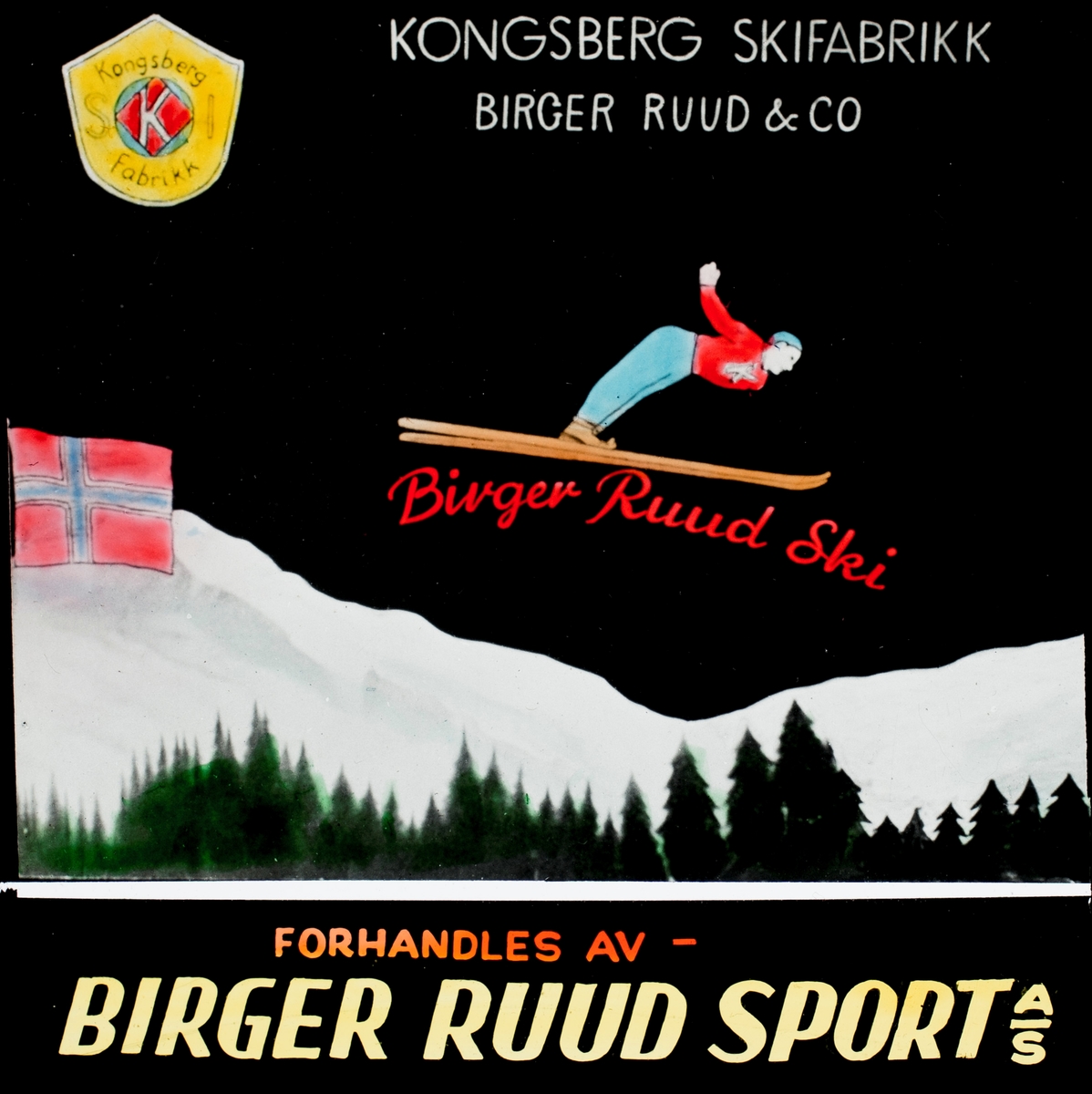 Slides promoting Birger Ruud's shop