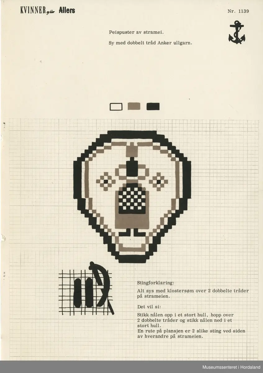 Trykt mønsterark i A4-format til brodert tekstil.
