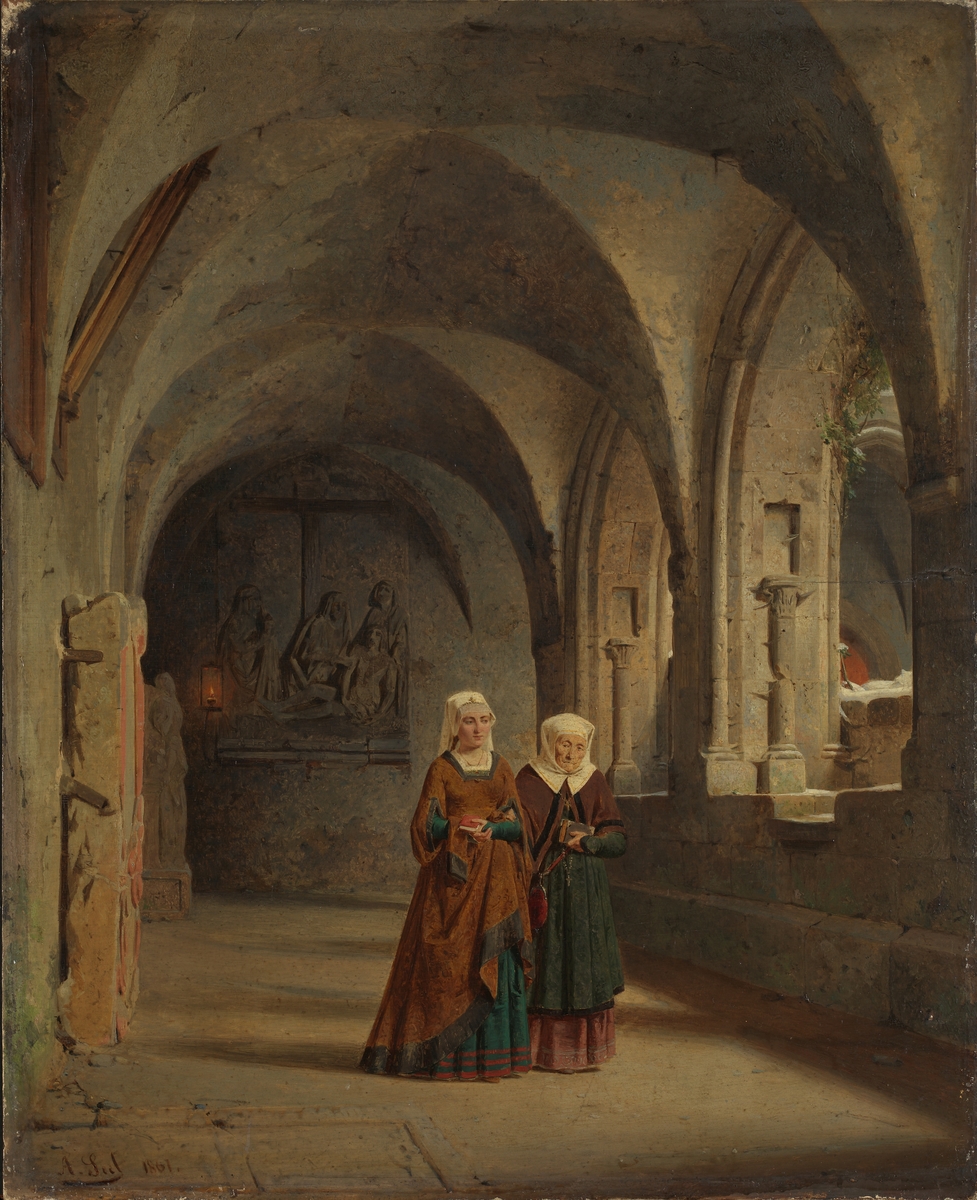 Korsgang ved et gotisk nonnekloster [Maleri]