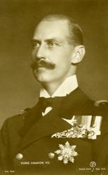 Prospektkort med motiv av Kong Haakon 7.