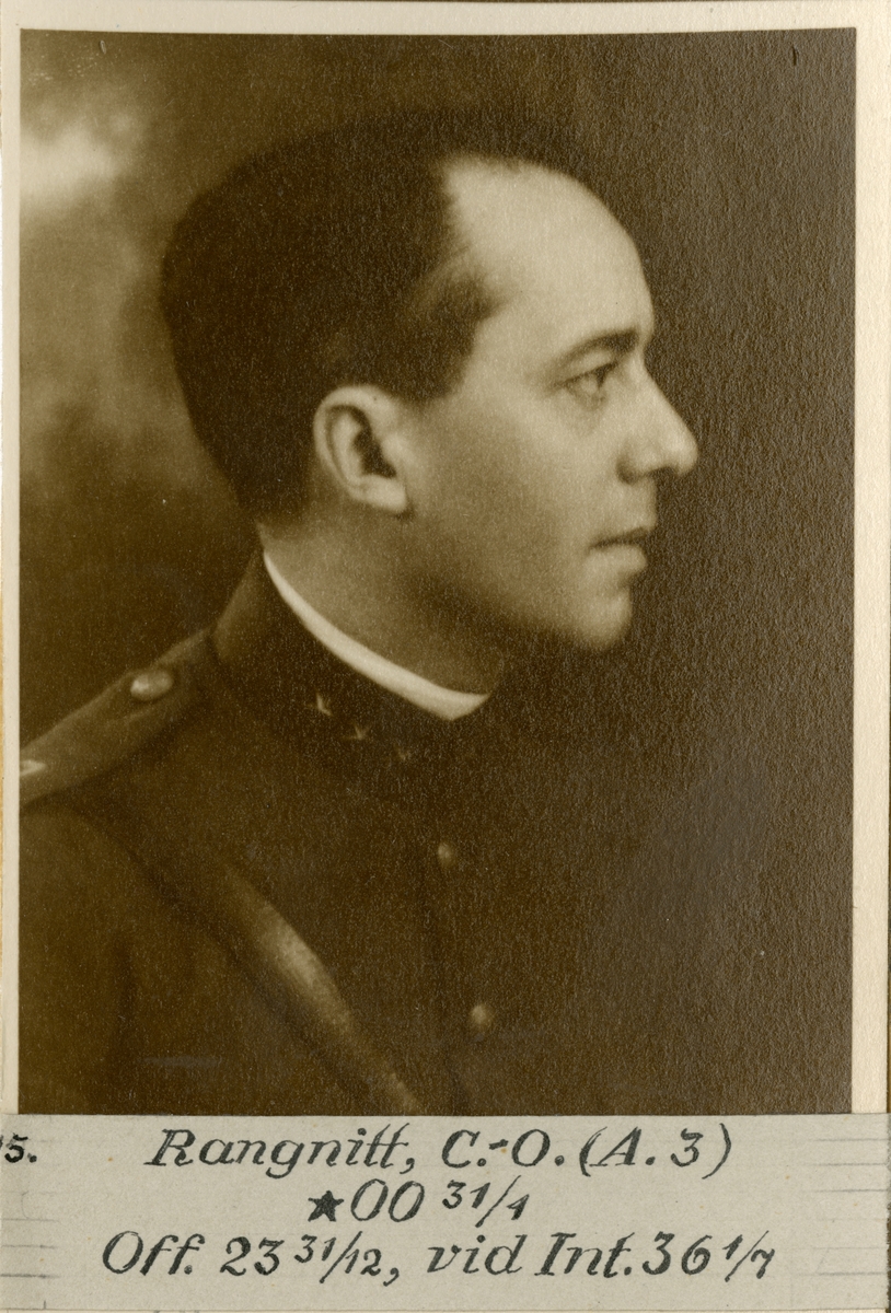 Porträtt av Carl-Oscar Rangnitt, officer vid Wendes artilleriregemente A 3 och Intendenturkåren.