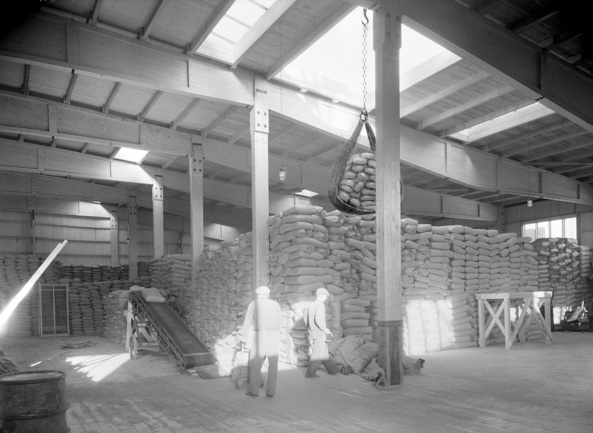 Magasin i Yttre hamn avsett för gödningsmedel på en bild från 1944