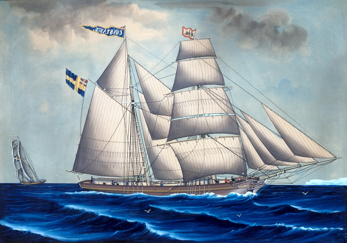 Akvarell, "Skonerten Constance" av Lars Petter Sjöström 1870.