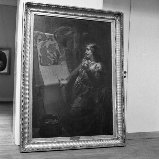Målning av August Malmström. "Brynhilde målade i silke och guld..."
Gåva till Smålands museum 1964.