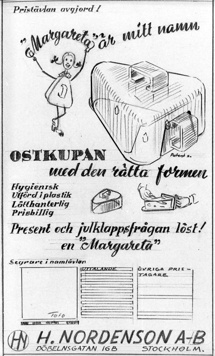 Herr Cehlvander representation av förslag till annons. 8 maj 1951.

