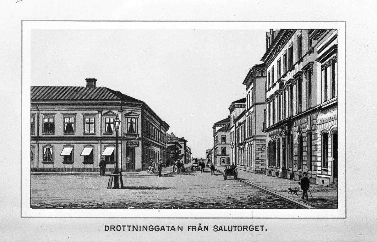 "Drottninggatan från Salutorget", efter foto av Fredrik Renard.