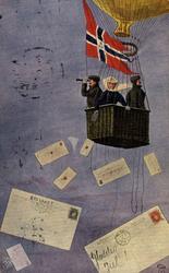 Postkort. Jule- og nyttårshilsen. En luftballong med det nor