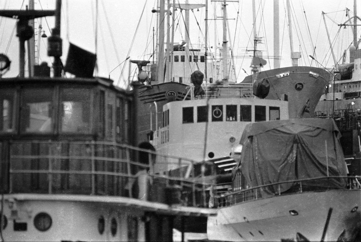Ekensbergs varv 1970. Bland fartygen ses i förgrunden bogseraren RENÖ (b. 1918, urspr. marinens hjälpfartyg SÖKAREN) samt det danska lastmotorfartyget TONNA (b. 1957).
