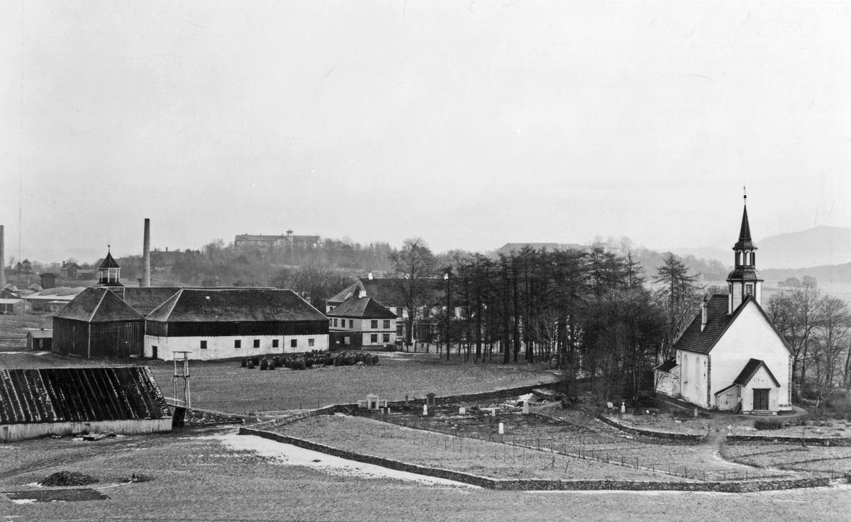 Bilde mot Lade gård og Lade kirke. Ringve gård vises i bakgrunnen.
