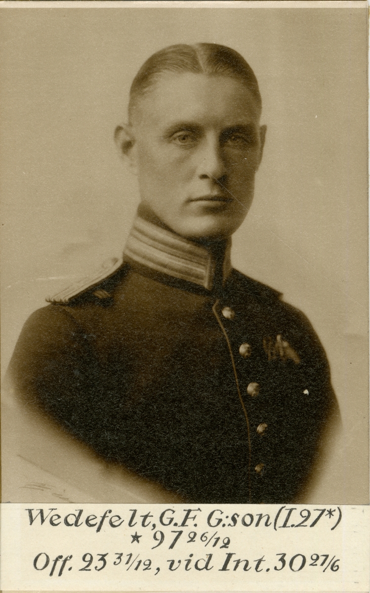 Porträtt av Gustaf Folke Wedefelt, kapten vid Intendenturkåren.