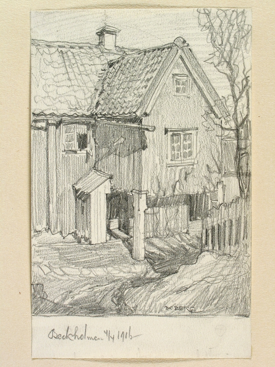 Teckning av Ferdinand Boberg. Stockholm, Djurgården , 7278. Kv. Grönland, Beckholmen
