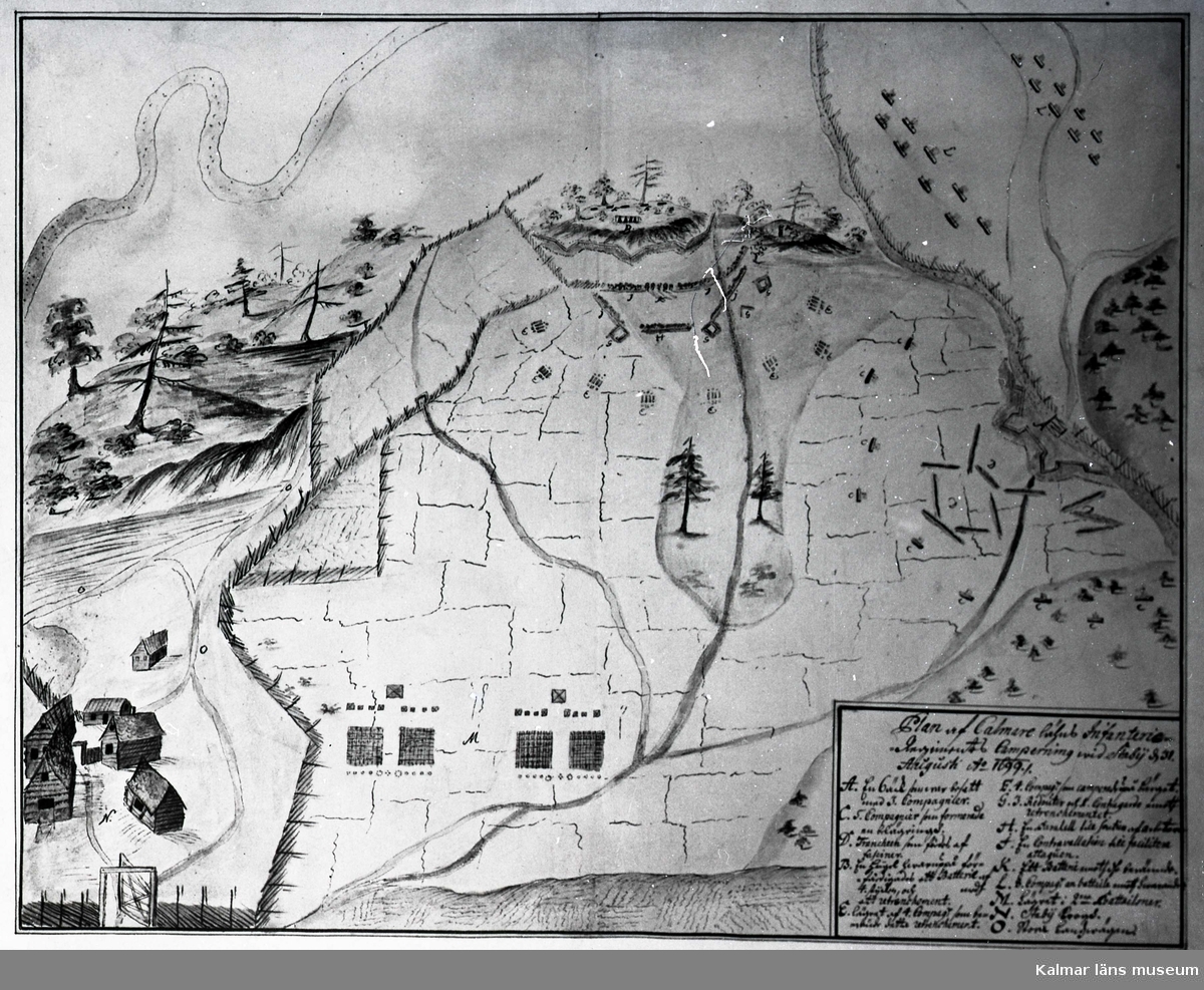 Ritning över Kalmar regementes fältläger vid Staby 1699.