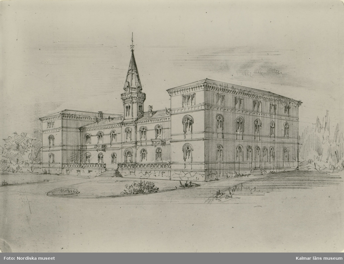 Skiss över Ankarsrums herrgård av arkitekten Jacobsson, 1871.
