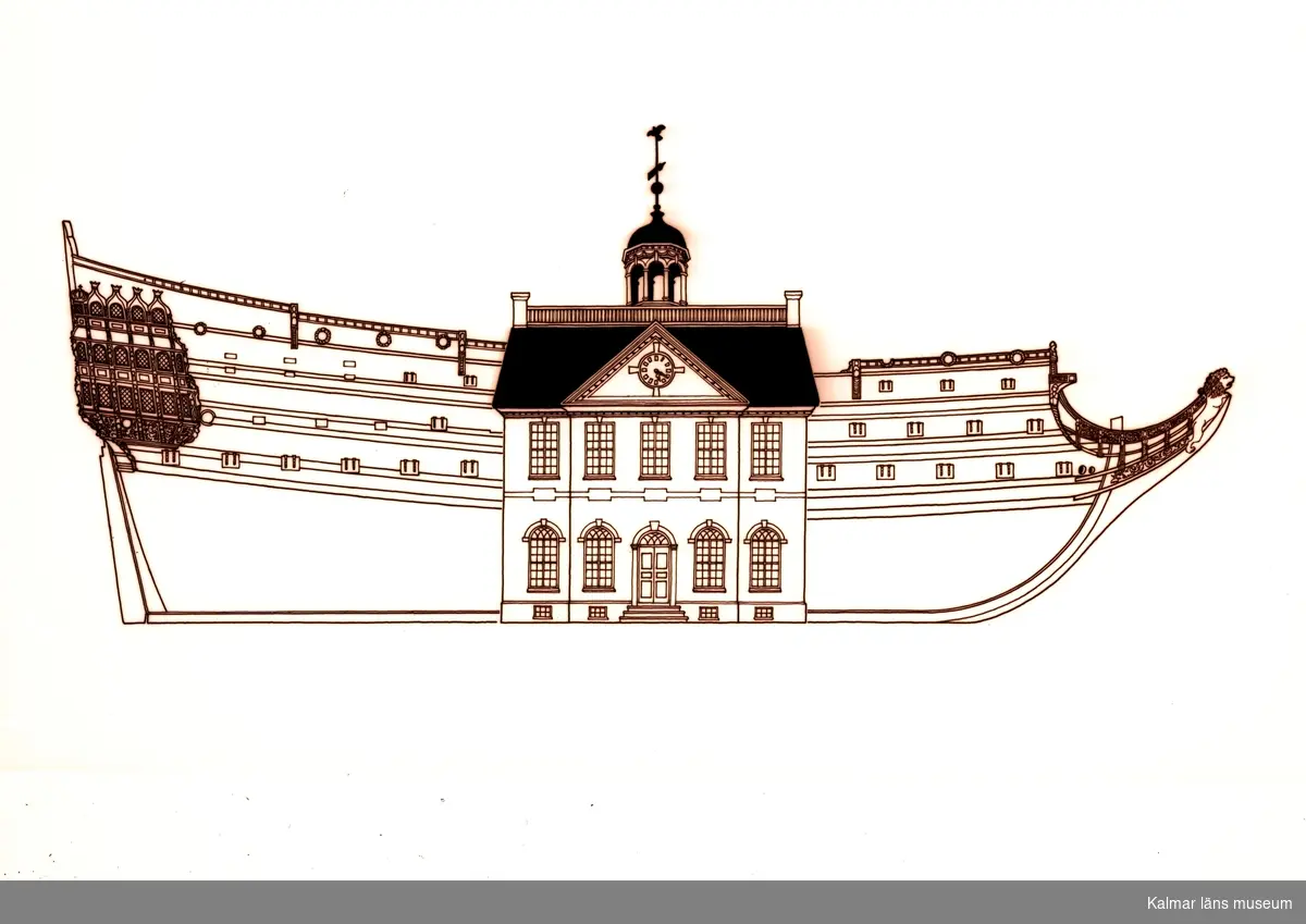 Kronan bakom City Hall i Wilmington. Teckning av Hans Mårtensson