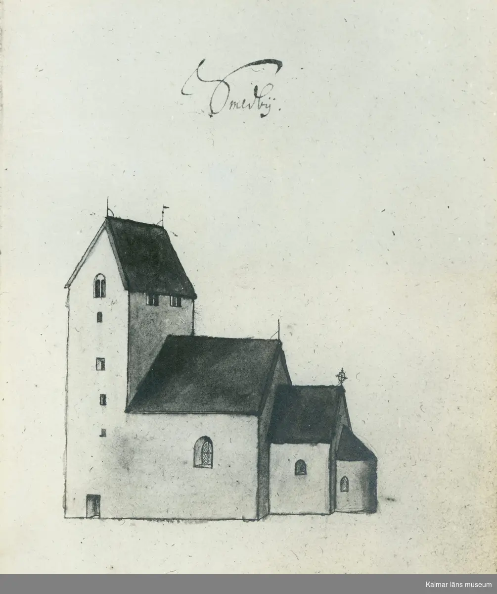 Teckning av Smedby kyrka.