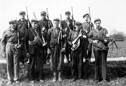 Båstad-tropp av Hjemmestyrkene i 1945. Hvor i Trøgstad? Pers