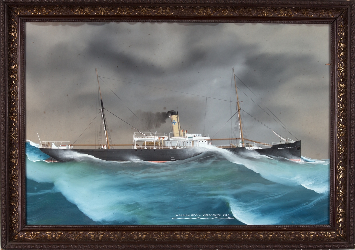 Skipsportrett av DS HERMAN WEDEL JARLSBERG under fart i åpne sjø.
