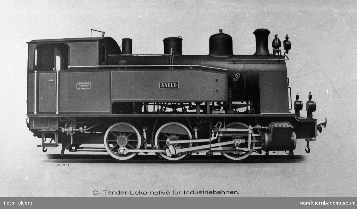 Leveransefoto fra Sächsische Maschienenfabrik av damplokomotivet SAULO til Sulitjelmabanen