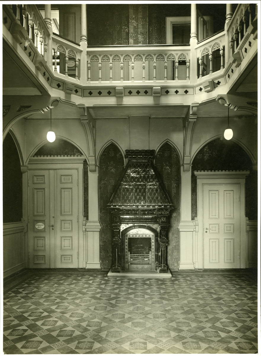 Interiør Lykkeberg J.N. Jacobsen Fredrikstad kommune Inngang Peis Hall ...