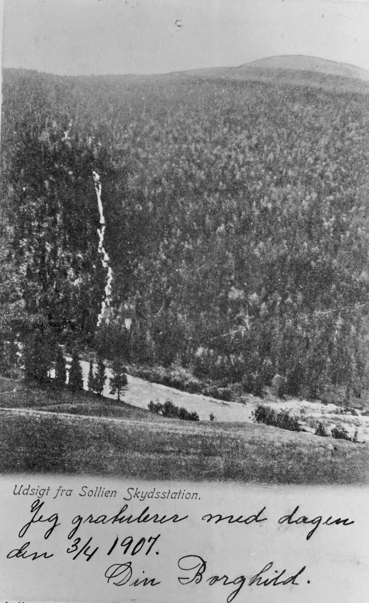 Utsikt fra Sollien Skydsstation. Datert 3. 4. 1907. 