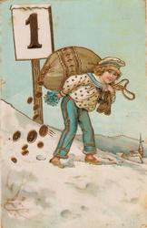 Julekort. Tegning. Poststempla 1914.