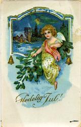 Julekort. Jule- og nyttårshilsen. Liten engel med grantre. B