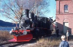 Krøderen stasjon med damplokomotiv type 21b nr. 252 som tar 