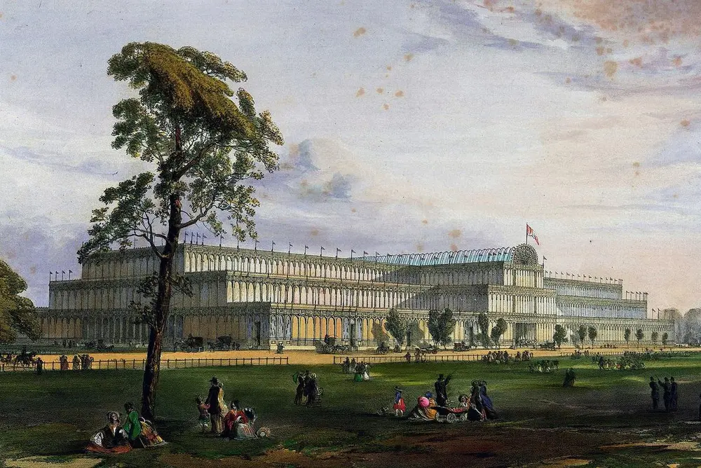 Joseph Paxtons Krystallpalasset i Hyde park, en glass- og støpejernskonstruksjon som ble bygget til å huse Verdensutstillingen i London i 1851