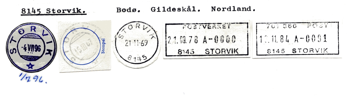Stempelkatalog 8145 Storvik, Bodø, Gildeskål, Nordland