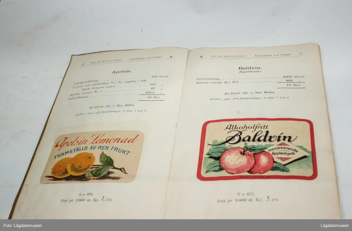 "Kompositioner och recept för fabrikation af lemonader, söta läskdrycker, alkoholfria ölsorter m. m" Skrevet av Einar Willumsen