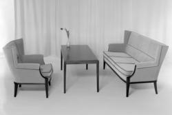 Sofa, lenestol og salongbord.