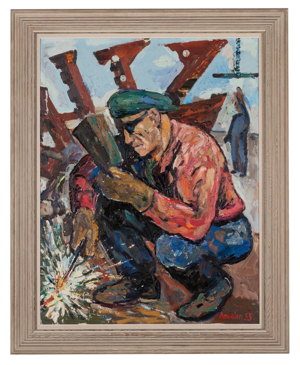 Oljemålning, Albin Amelin, "Svetsare", 1955.